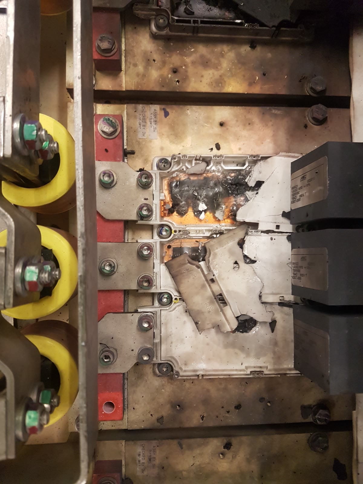 Fault damage on an industrial busbar assembly