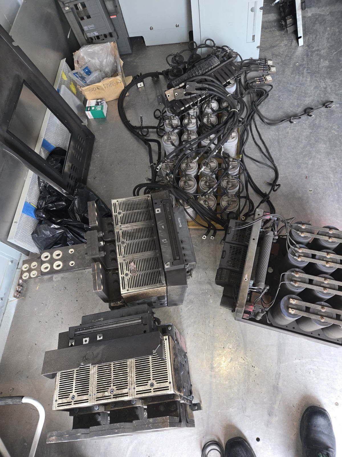 Power module components laid out during a workshop refurbishment